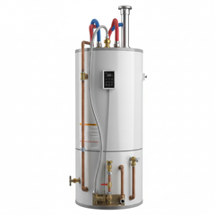 Chauffe-eau pour maison mobile - vue de côté avec raccords