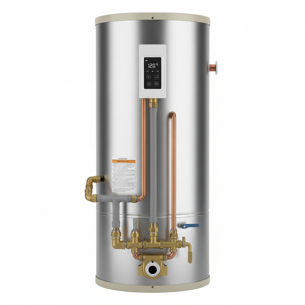 Chauffe-eau pour maison mobile - vue de côté avec raccords