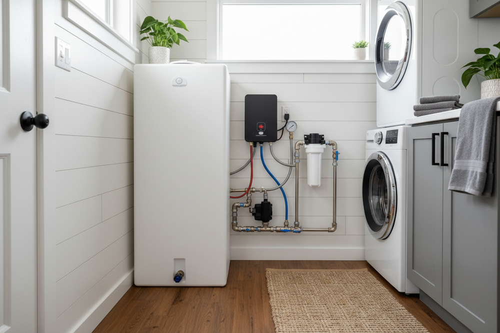 Réservoir d'eau potable installé dans une tiny house
