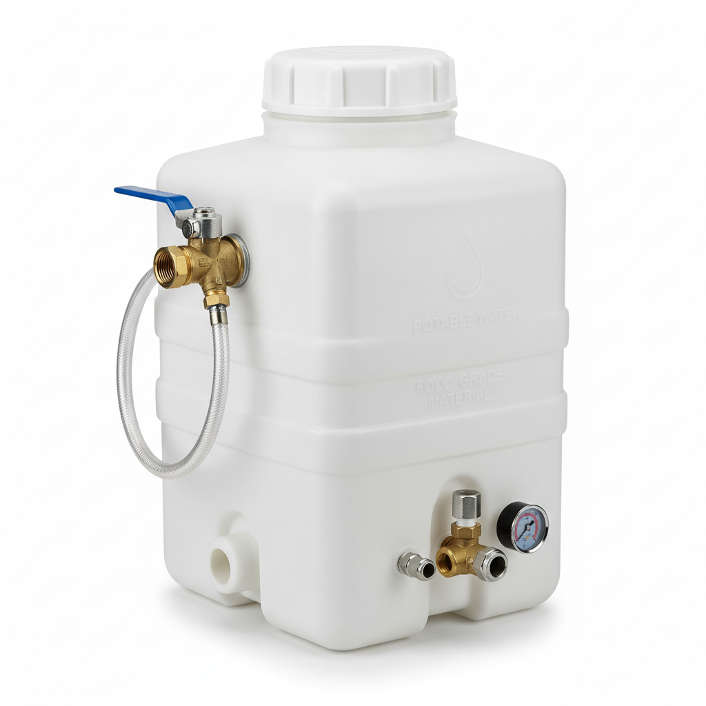Réservoir d'eau potable - gros plan valves et raccords